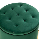 Velvet Round Storage Ottoman with Removable Lid, Gold Metal Legs - The Linen House