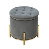 Velvet Round Storage Ottoman with Removable Lid, Gold Metal Legs - The Linen House