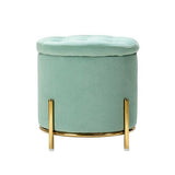 Velvet Round Storage Ottoman with Removable Lid, Gold Metal Legs - The Linen House
