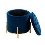 Velvet Round Storage Ottoman with Removable Lid, Gold Metal Legs - The Linen House