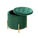 Velvet Round Storage Ottoman with Removable Lid, Gold Metal Legs - The Linen House