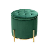 Velvet Round Storage Ottoman with Removable Lid, Gold Metal Legs - The Linen House