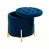 Velvet Round Storage Ottoman with Removable Lid, Gold Metal Legs - The Linen House