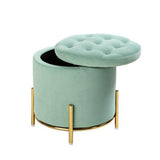 Velvet Round Storage Ottoman with Removable Lid, Gold Metal Legs - The Linen House