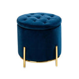 Velvet Round Storage Ottoman with Removable Lid, Gold Metal Legs - The Linen House