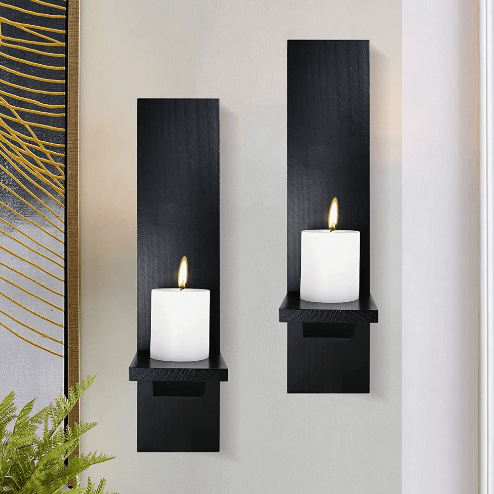 Wall Candle Sconces Set of 2, Decorative Wooden Candle Holder, Farmhouse Candle Sconce, Living Room Wall Decoration, - The Linen House