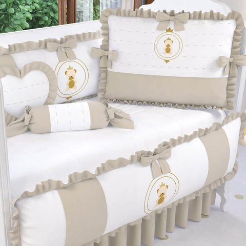 White And Brown Baby Cot Set - The Linen House