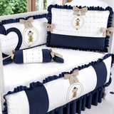 White And Dark Blue Baby Cot Set - The Linen House