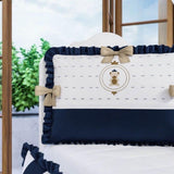 White And Dark Blue Baby Cot Set - The Linen House