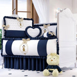 White And Dark Blue Baby Cot Set - The Linen House